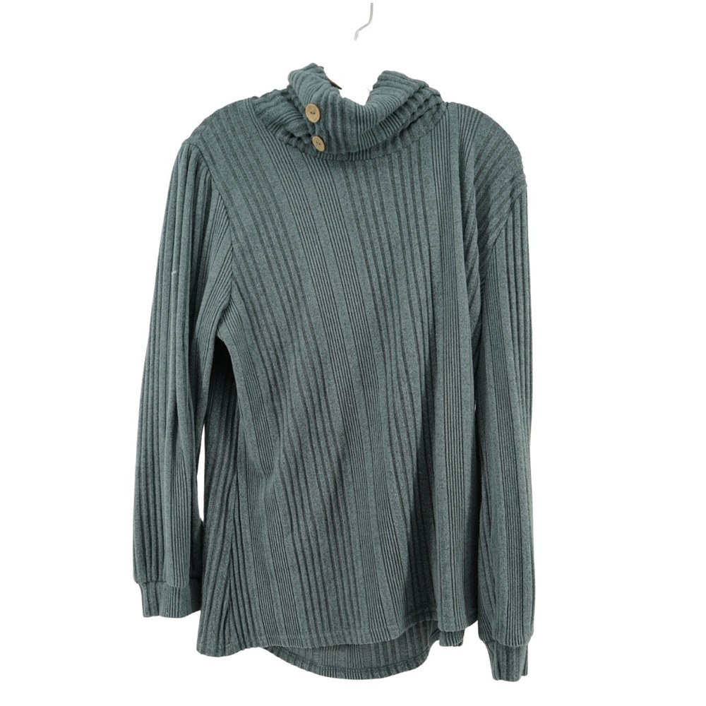 Bulotus Ribbed Turtleneck Sweater Womens 2X Teal Knit Tunic Long Sleeve Pullover
